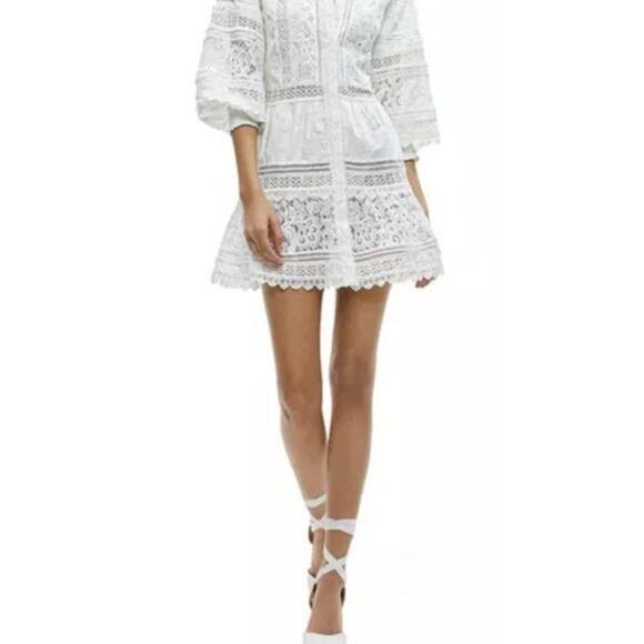 ALICE AND OLIVIA XLARGE CALIN TIERED LACE MINI DRESS OFF WHITE MSRP $495 - Picture 2 of 16